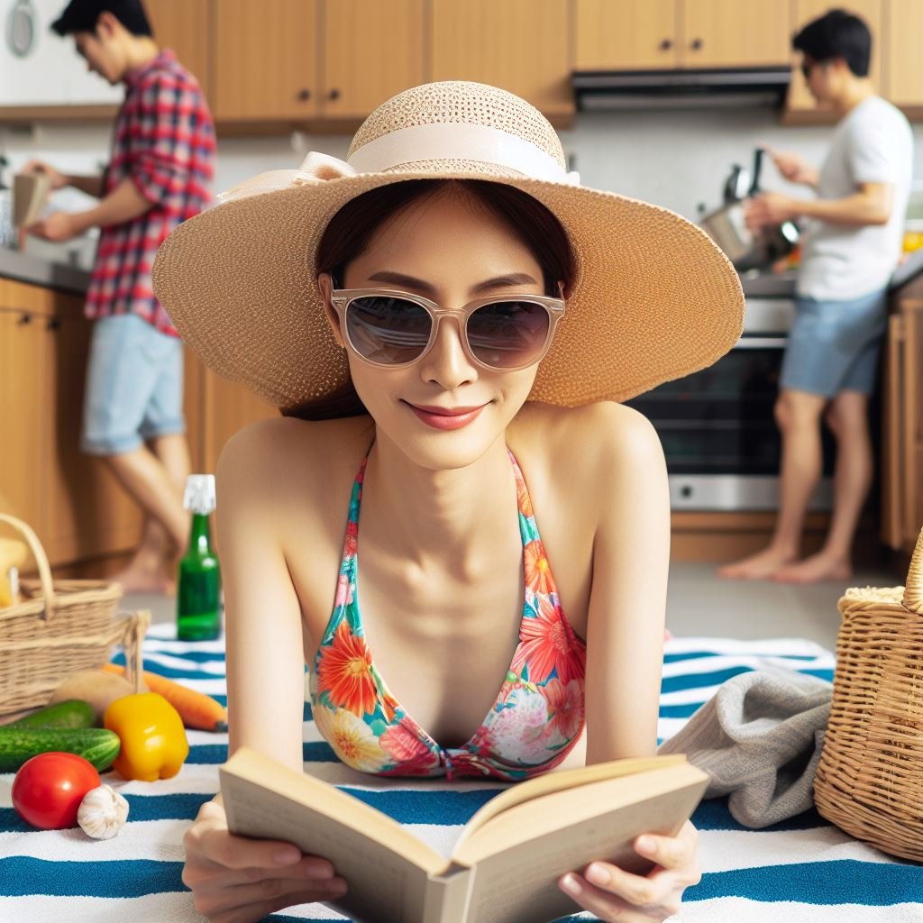 beach day on kitchen floor